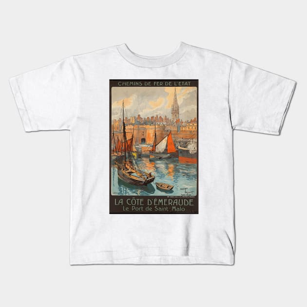 La Cote d'Emeraude - Port of Saint Malo  - Vintage French Railway Travel Poster Kids T-Shirt by Naves